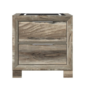 English Elm Callisie Modern Brown Wood Nightstand with Built-In Wireless Charging and Silver Bar Pulls B201P547197