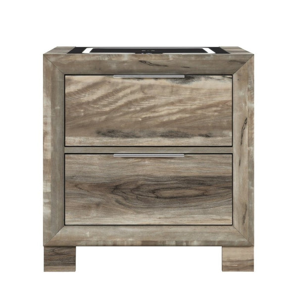 English Elm Callisie Modern Brown Wood Nightstand with Built-In Wireless Charging and Silver Bar Pulls B201P547197