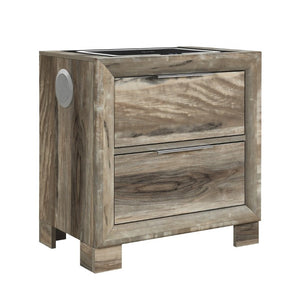 English Elm Callisie Modern Brown Wood Nightstand with Built-In Wireless Charging and Silver Bar Pulls B201P547197