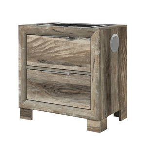 English Elm Callisie Modern Brown Wood Nightstand with Built-In Wireless Charging and Silver Bar Pulls B201P547197