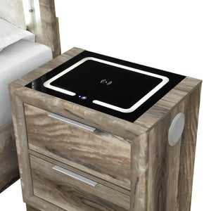English Elm Callisie Modern Brown Wood Nightstand with Built-In Wireless Charging and Silver Bar Pulls B201P547197