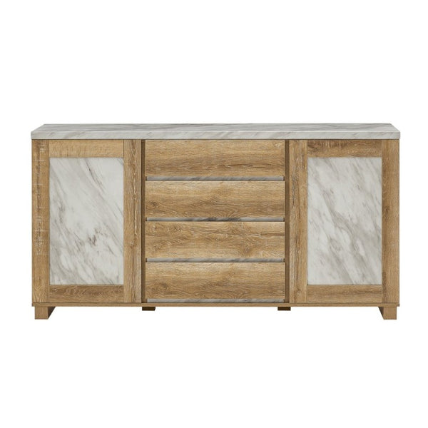 English Elm Stacey Faux Marble Buffet with Four Drawers and Concealed Cabinet Storage B201P547231