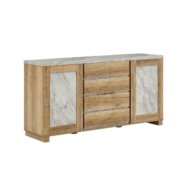 English Elm Stacey Faux Marble Buffet with Four Drawers and Concealed Cabinet Storage B201P547231