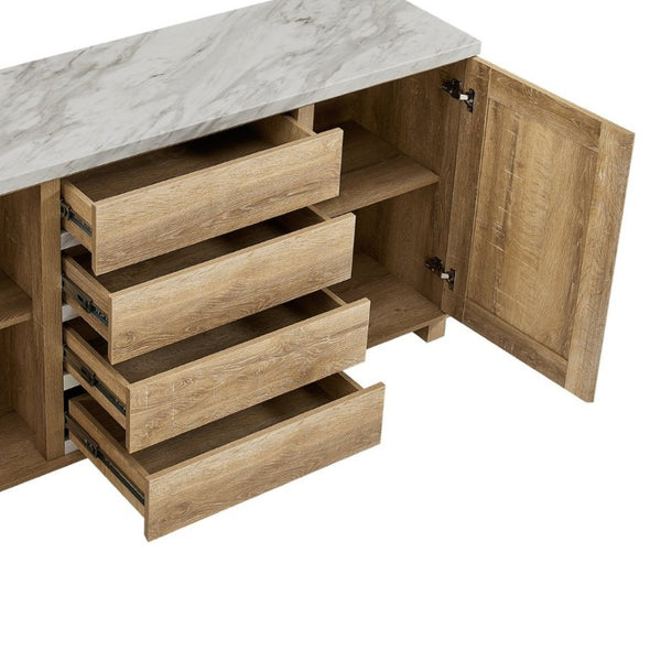 English Elm Stacey Faux Marble Buffet with Four Drawers and Concealed Cabinet Storage B201P547231