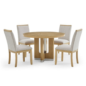 English Elm 48 Inch Round Pedestal Dining Table Natural Wood Trestle Base Seats Six Farmhouse Style B201P548152