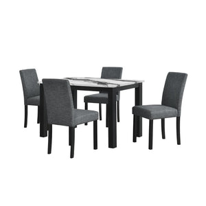 English Elm Sarang Panda Faux Marble Five Piece Dining Set with Padded Black Side Chairs B201P548185