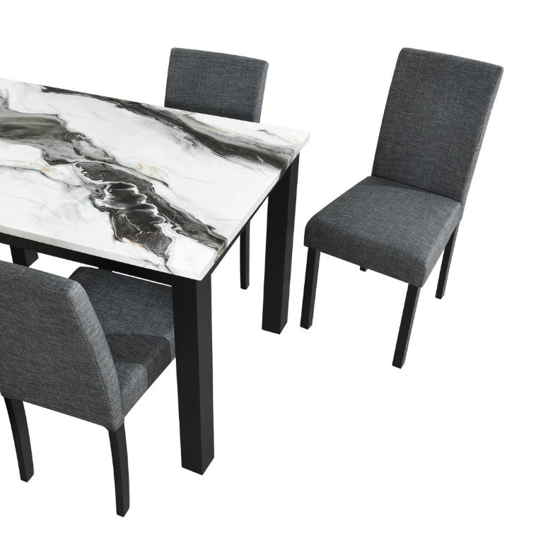 English Elm Sarang Panda Faux Marble Five Piece Dining Set with Padded Black Side Chairs B201P548185
