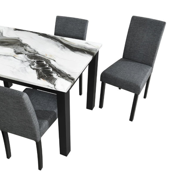 English Elm Sarang Panda Faux Marble Five Piece Dining Set with Padded Black Side Chairs B201P548185