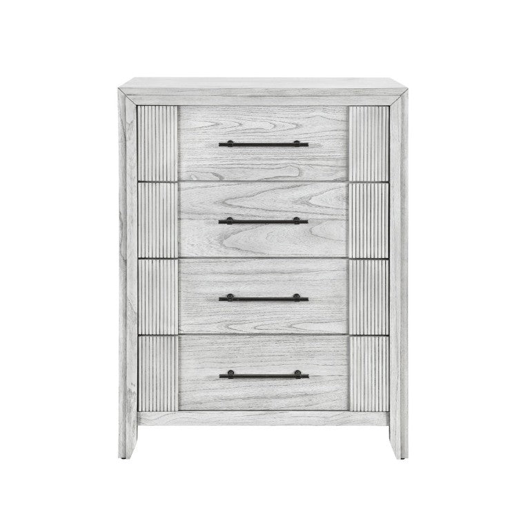 English Elm Eleanor Five Drawer Chest Grey Washed Wood with Channel Front Detail and Black Bar Hardware B201P548950