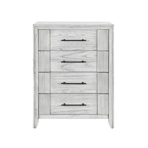 English Elm Eleanor Five Drawer Chest Grey Washed Wood with Channel Front Detail and Black Bar Hardware B201P548950
