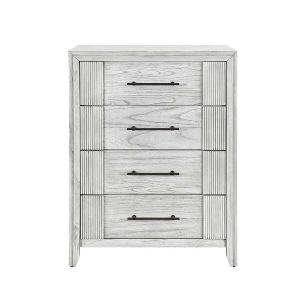 English Elm Eleanor Five Drawer Chest Grey Washed Wood with Channel Front Detail and Black Bar Hardware B201P548950