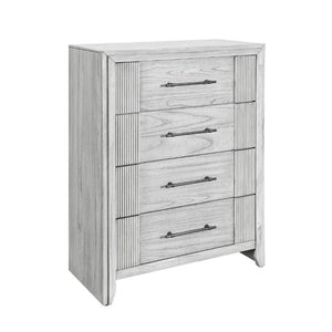 English Elm Eleanor Five Drawer Chest Grey Washed Wood with Channel Front Detail and Black Bar Hardware B201P548950