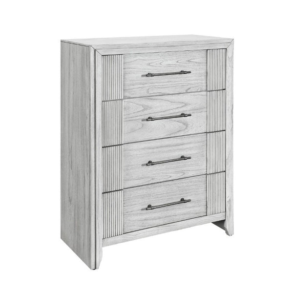 English Elm Eleanor Five Drawer Chest Grey Washed Wood with Channel Front Detail and Black Bar Hardware B201P548950