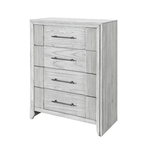 English Elm Eleanor Five Drawer Chest Grey Washed Wood with Channel Front Detail and Black Bar Hardware B201P548950