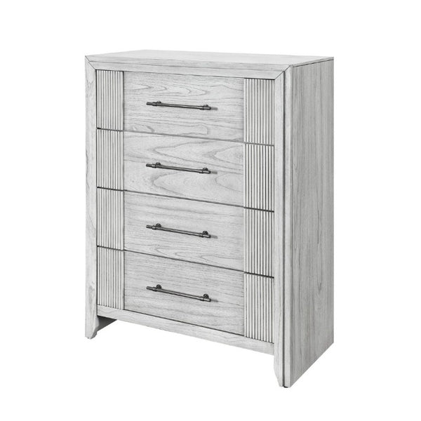 English Elm Eleanor Five Drawer Chest Grey Washed Wood with Channel Front Detail and Black Bar Hardware B201P548950