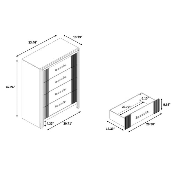 English Elm Eleanor Five Drawer Chest Grey Washed Wood with Channel Front Detail and Black Bar Hardware B201P548950