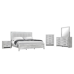 English Elm Eleanor Five Drawer Chest Grey Washed Wood with Channel Front Detail and Black Bar Hardware B201P548950