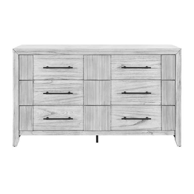 English Elm Eleanor Six Drawer Dresser Grey Washed Wood Finish with Channel Detail Bedroom Storage B201P548951