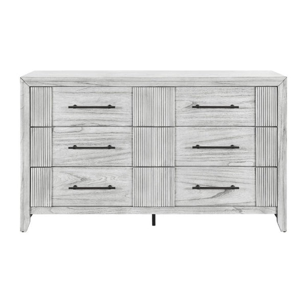 English Elm Eleanor Six Drawer Dresser Grey Washed Wood Finish with Channel Detail Bedroom Storage B201P548951