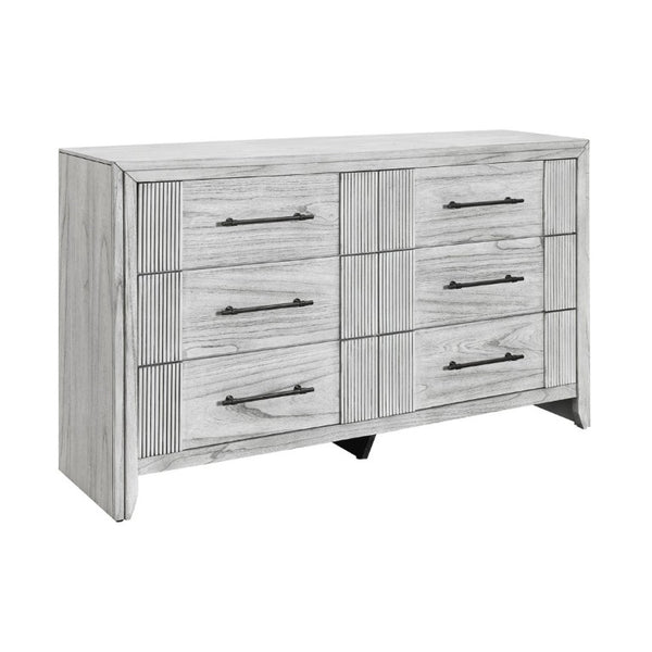 English Elm Eleanor Six Drawer Dresser Grey Washed Wood Finish with Channel Detail Bedroom Storage B201P548951