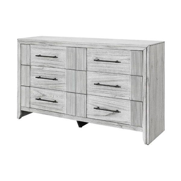 English Elm Eleanor Six Drawer Dresser Grey Washed Wood Finish with Channel Detail Bedroom Storage B201P548951