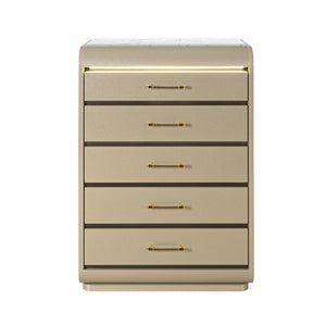 English Elm Gigi Five Drawer Chest with Faux Marble Top LED Lighting and Acrylic Bar Handles B201P548980