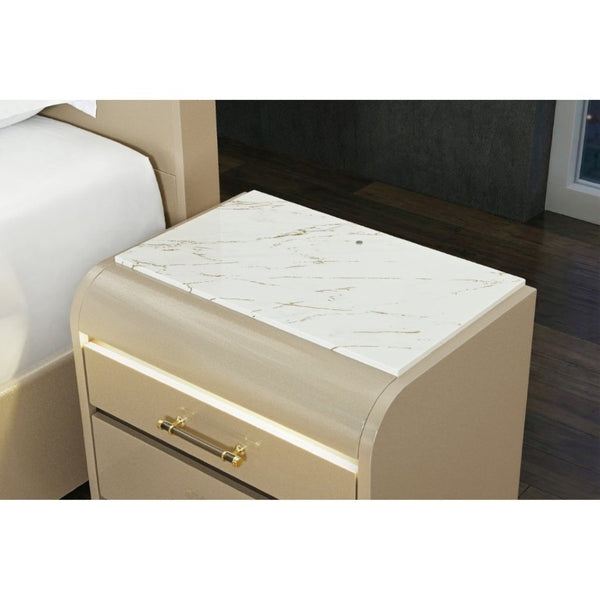 English Elm Gigi Five Drawer Chest with Faux Marble Top LED Lighting and Acrylic Bar Handles B201P548980
