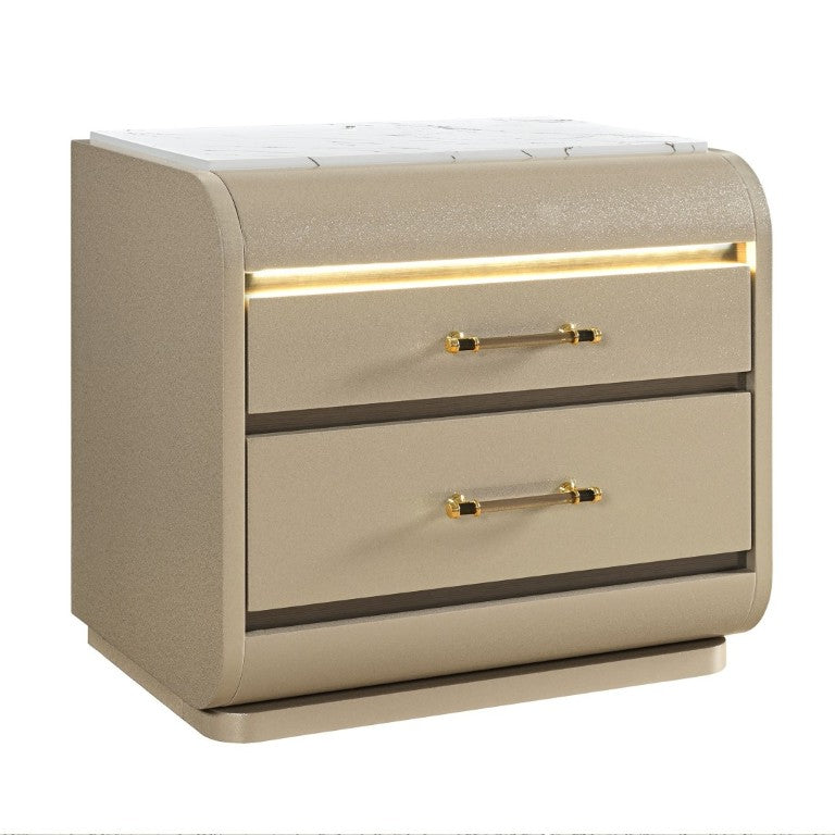 English Elm Gigi Glam Gold Lacquered Nightstand with Acrylic Handles and LED Bedroom Lighting B201P548989