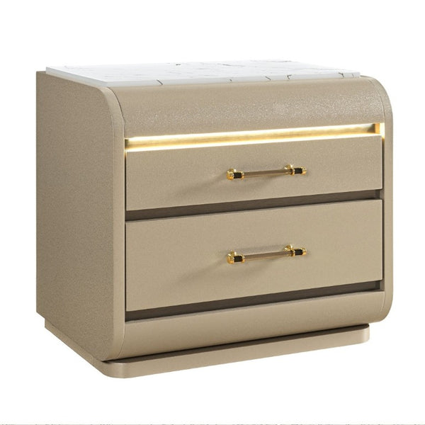 English Elm Gigi Glam Gold Lacquered Nightstand with Acrylic Handles and LED Bedroom Lighting B201P548989