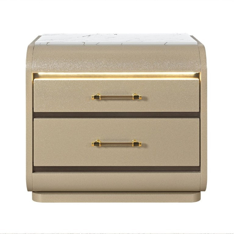 English Elm Gigi Glam Gold Lacquered Nightstand with Acrylic Handles and LED Bedroom Lighting B201P548989