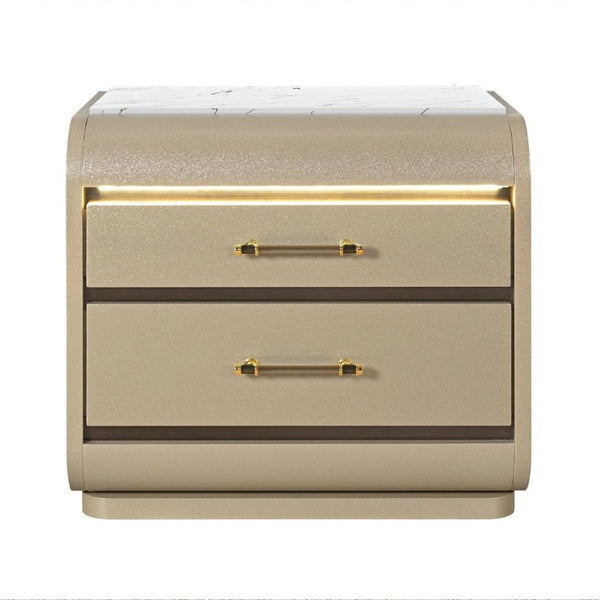 English Elm Gigi Glam Gold Lacquered Nightstand with Acrylic Handles and LED Bedroom Lighting B201P548989