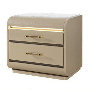 English Elm Gigi Glam Gold Lacquered Nightstand with Acrylic Handles and LED Bedroom Lighting B201P548989
