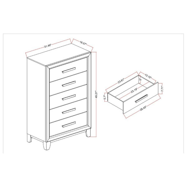 English Elm Harry Brown Five Drawer Tall Chest Solid Wood Contemporary Bedroom Storage B201P549000
