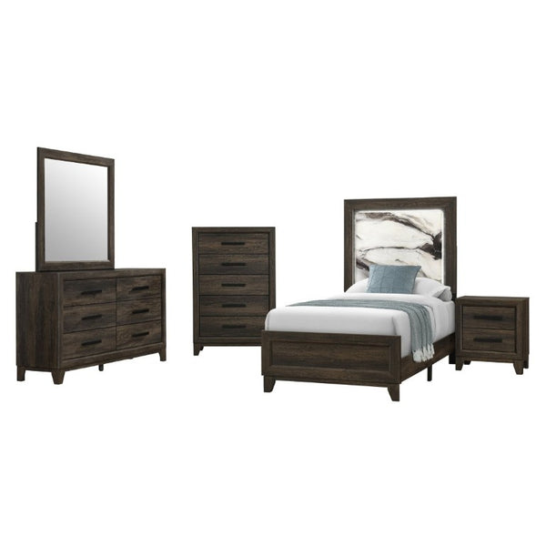 English Elm Harry Brown Five Drawer Tall Chest Solid Wood Contemporary Bedroom Storage B201P549000