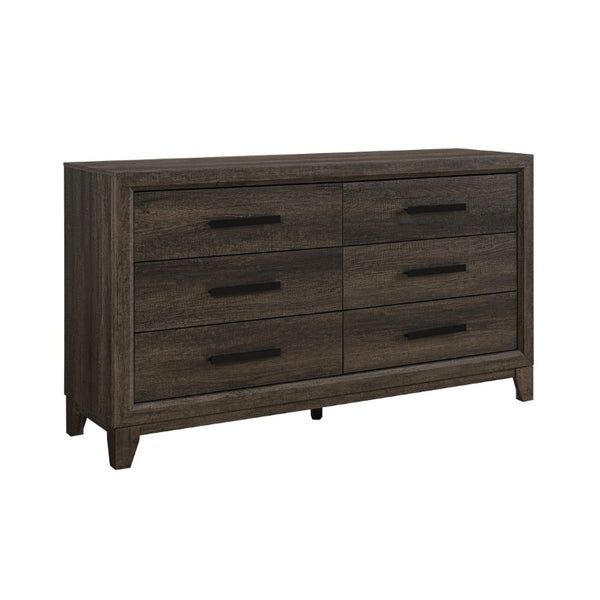 English Elm Harry Brown Five Drawer Dresser Solid Wood Frame with Sleek Black Bar Handles B201P549001