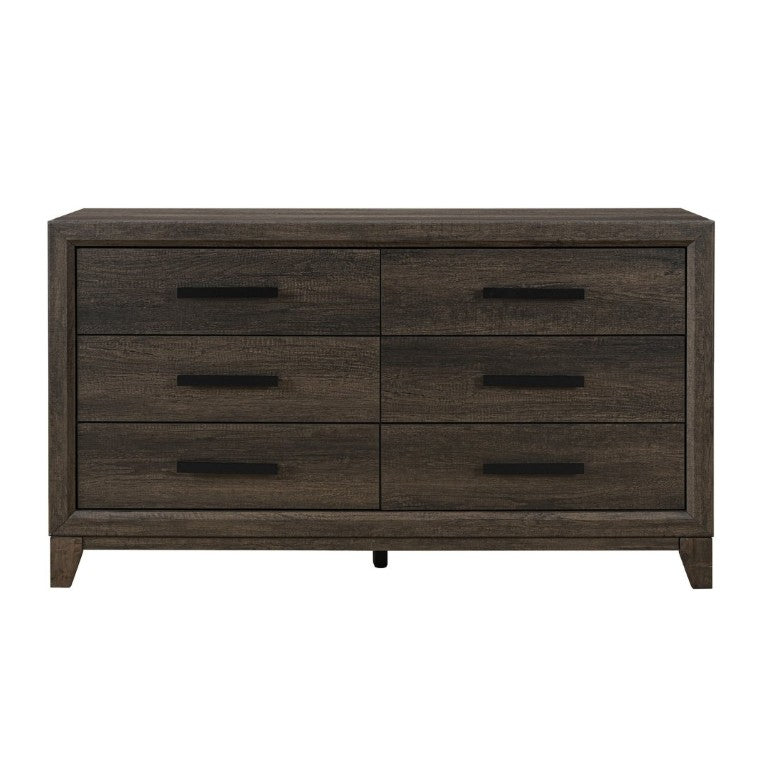 English Elm Harry Brown Five Drawer Dresser Solid Wood Frame with Sleek Black Bar Handles B201P549001