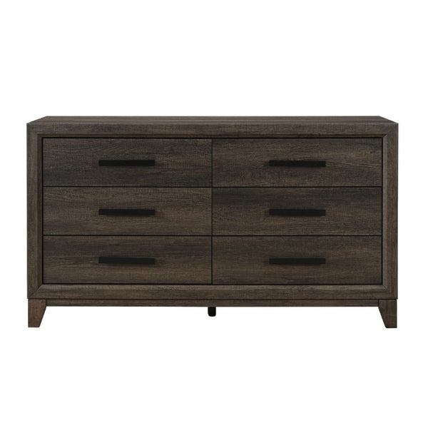 English Elm Harry Brown Five Drawer Dresser Solid Wood Frame with Sleek Black Bar Handles B201P549001