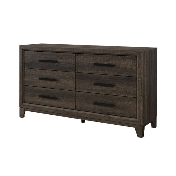 English Elm Harry Brown Five Drawer Dresser Solid Wood Frame with Sleek Black Bar Handles B201P549001
