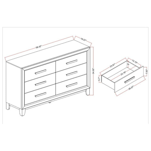 English Elm Harry Brown Five Drawer Dresser Solid Wood Frame with Sleek Black Bar Handles B201P549001