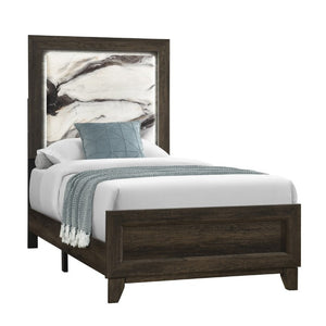 English Elm Harry Brown Twin Bed Faux Marble Headboard Built-In LED Ambient Glow Modern Frame B201P549010