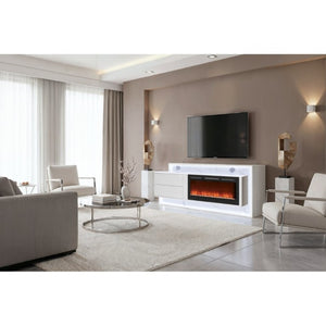 English Elm Kerry White Entertainment Center with Electric Fireplace Bluetooth Speaker and LED Lighting B201P549017