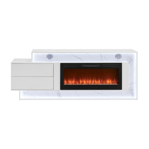 English Elm Kerry White Entertainment Center with Electric Fireplace Bluetooth Speaker and LED Lighting B201P549017