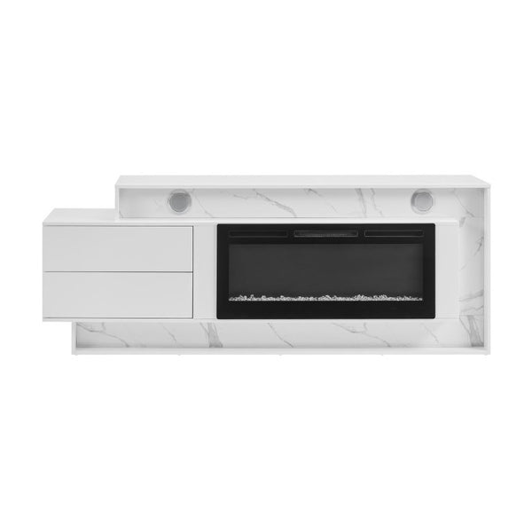 English Elm Kerry White Entertainment Center with Electric Fireplace Bluetooth Speaker and LED Lighting B201P549017