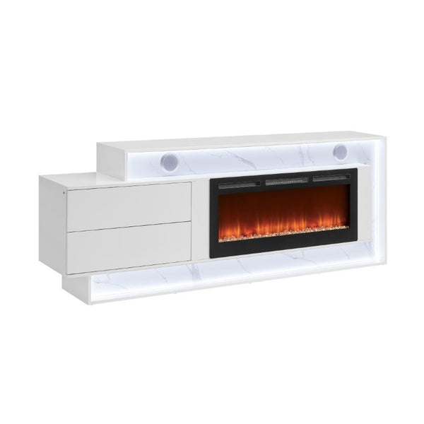 English Elm Kerry White Entertainment Center with Electric Fireplace Bluetooth Speaker and LED Lighting B201P549017