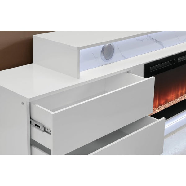 English Elm Kerry White Entertainment Center with Electric Fireplace Bluetooth Speaker and LED Lighting B201P549017