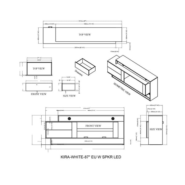 English Elm Kerry White Entertainment Center with Electric Fireplace Bluetooth Speaker and LED Lighting B201P549017