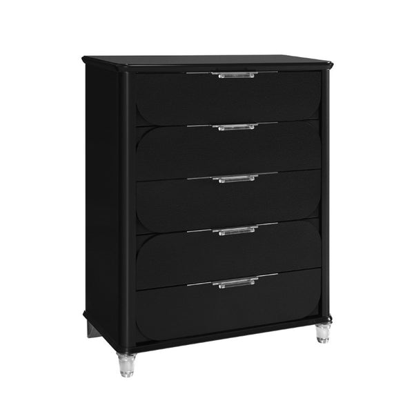 English Elm Louden Five Drawer Tall Chest in Black Wood Finish for Modern Bedroom Storage B201P549746
