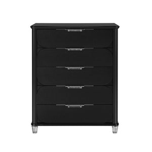 English Elm Louden Five Drawer Tall Chest in Black Wood Finish for Modern Bedroom Storage B201P549746