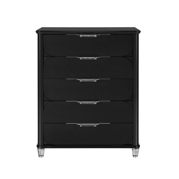 English Elm Louden Five Drawer Tall Chest in Black Wood Finish for Modern Bedroom Storage B201P549746