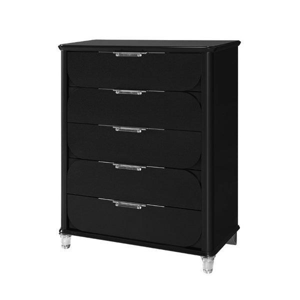 English Elm Louden Five Drawer Tall Chest in Black Wood Finish for Modern Bedroom Storage B201P549746